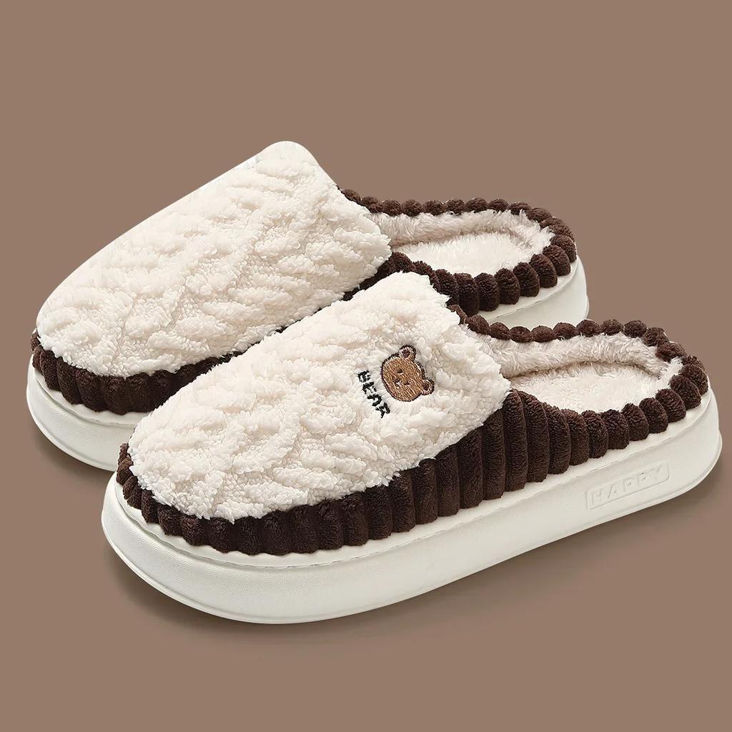 Fashion New Women Warm Slippers Men Fluffy EVA Thick Sole Slides Winter Furry Shoes Couples Bedroom Home Anti-Slip Platform Plush Flats