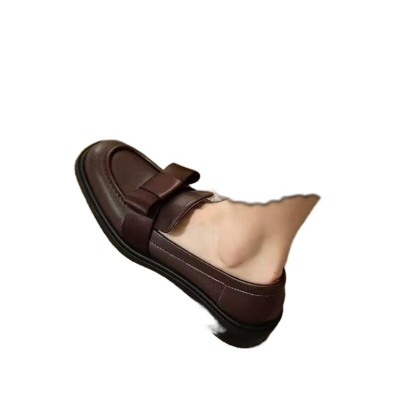 2025 spring and autumn new French small leather shoes women's British style retro square head loafers bow Mary Jane single shoes