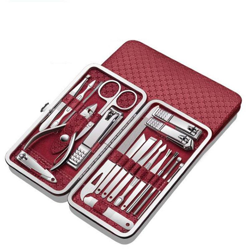 19pcs Professional Multifunctional Stainless Steel Nail Clipper Kits Portable Manicure Pedicure Set with PU Bag