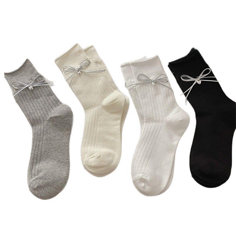 Female Spring and Autumn Cotton Double Bow Love Ballet Wind Drum Pile Socks