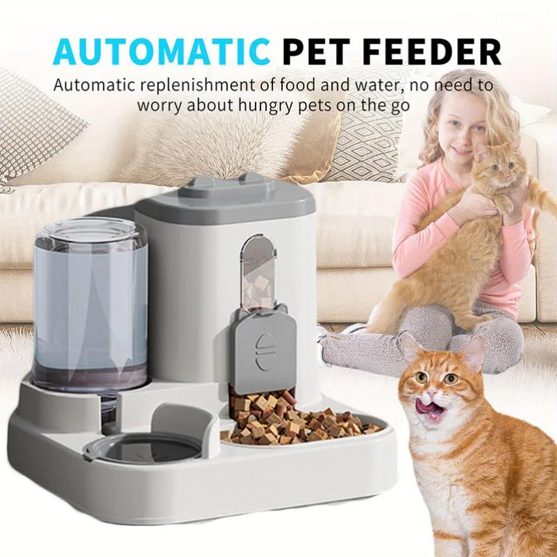 Katzenfutternapf Automatischer Futterspender mit Auslaufsicherem Design mit Wasserfontäne Haustierfutterspender für Kleine Mittlere Große Katzen Hunde