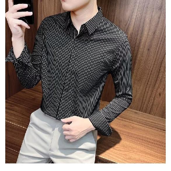 V-Ausschnitt Hemd Herren Langarm Trend Hübsches Schlank Casual Kragen Gestreiftes Hemd