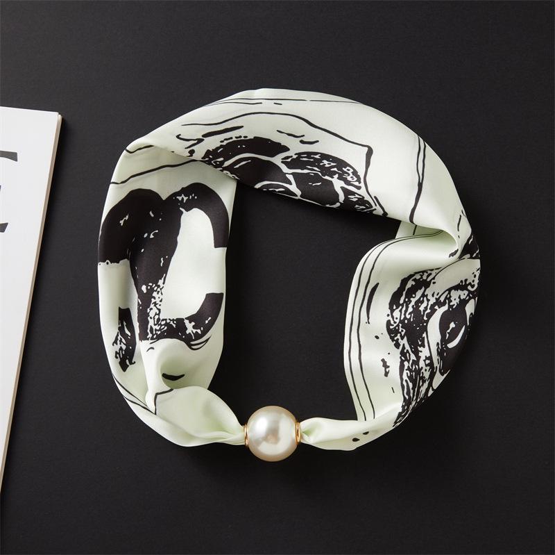 Magnetic Buckle Pearl Necklace with Silk Scarf – Fashionable, Versatile Spring/Summer Accessory for Women