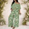 Women Plus Size Two Piece Suit Batwing Sleeve Top Loose Long Pants
