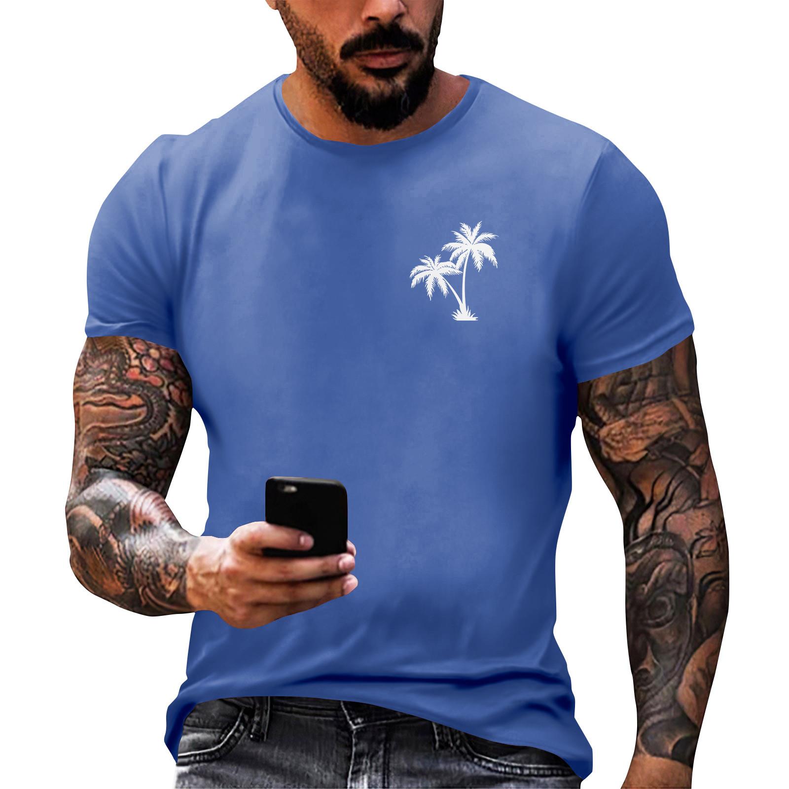 

Гавайский принт - мужская повседневная футболка с круглым вырезом и короткими рукавами L синий