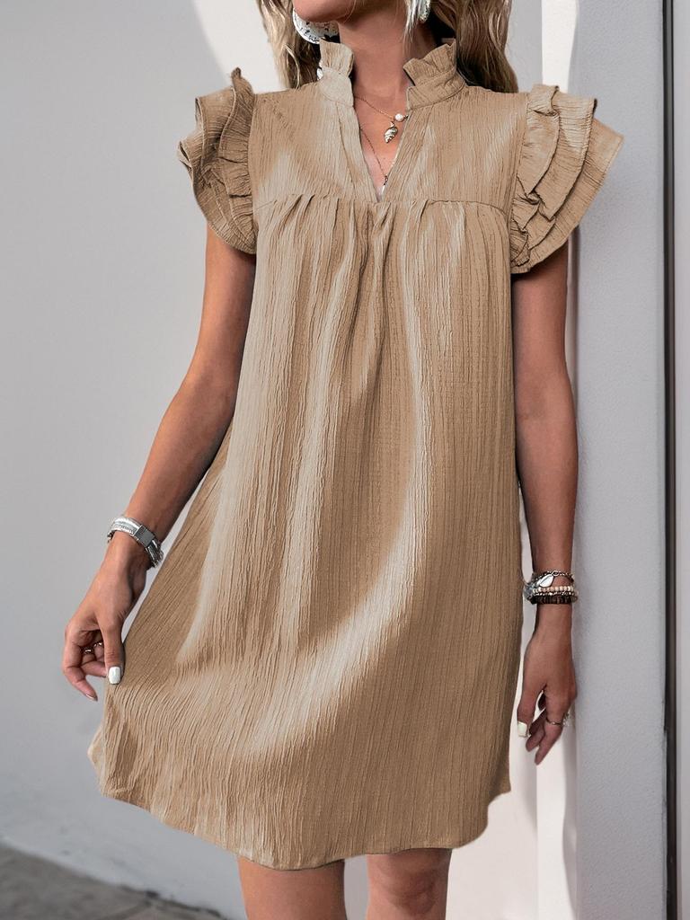 Summer Style Loose Straight Dress - Casual Vacation Stand Collar Solid Color European and American Fashion
