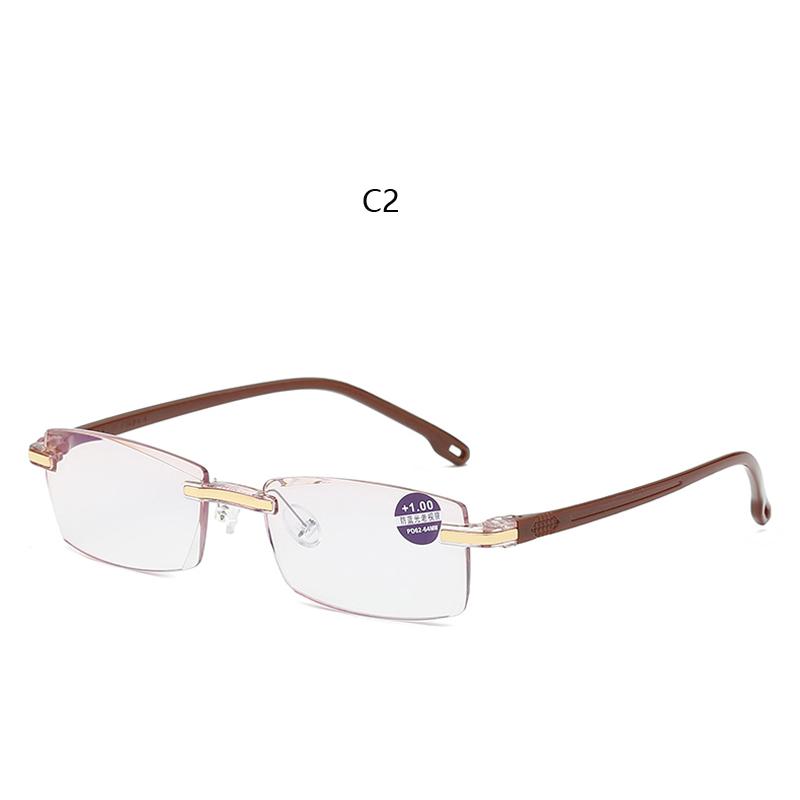 

Новые мужские женские безободковые очки для чтения Анти-синий свет Бифокальные для дали и близи Очки с увеличением для пресбиопии +150 +200 +4.0