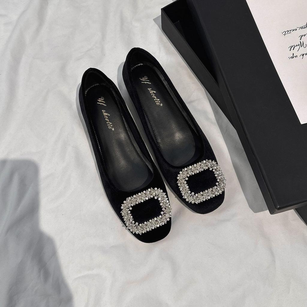 5 Cm Higher Sparkling Rhinestone Suede High Heels Women's 2025 New High-end Round Head Soft Sole Shallow Mouth Single Shoes