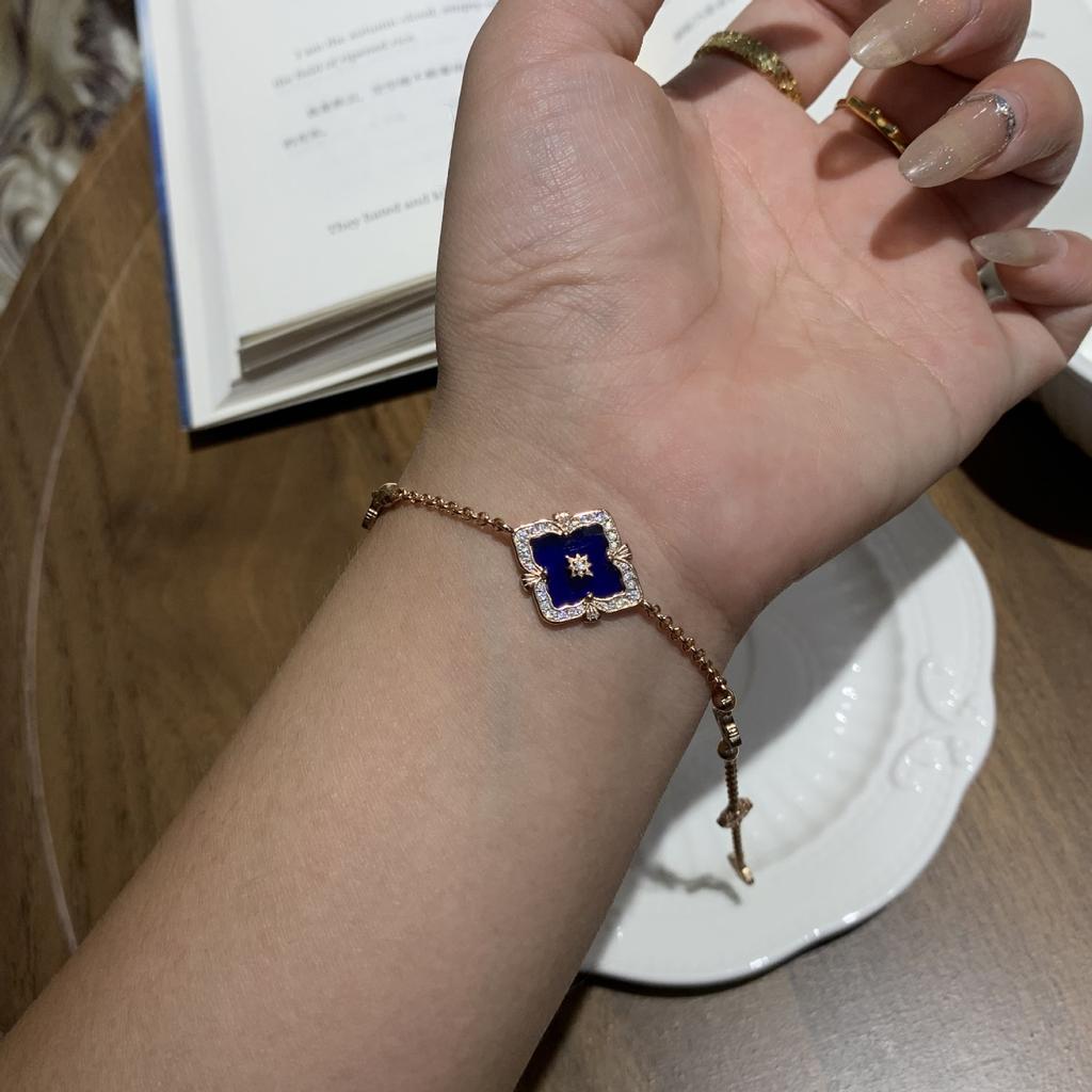 Lasbuchi Court Style Four-Leaf Clover Natural White Fritillary Tiger Eye Bracelet Light Luxury High-End Jewelry