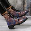 Boots Women's Autumn and Winter  British Fashion Women's Tooling Boots Skull and Flower Print High-top Boots Ladies