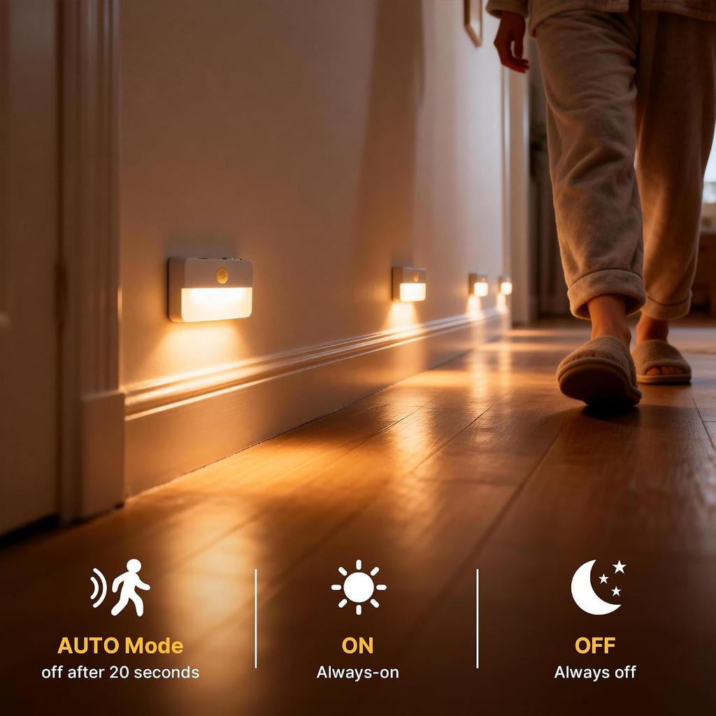 6 Pack Rechargeable Stair Lights Indoor, Motion Sensor Night Light | Automatic Activated, Magnetic, Battery Operated LED Wireless Lamp for Step
