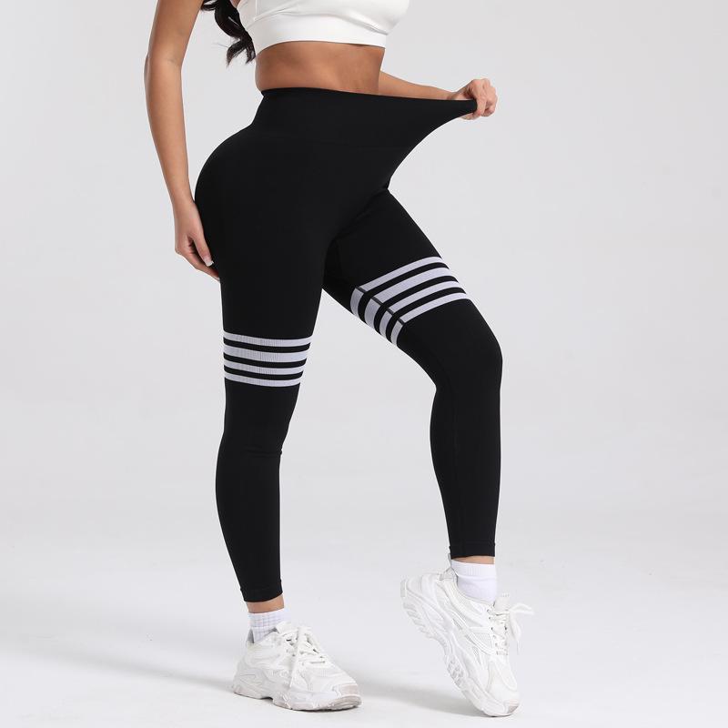 Damen High Waist Gestreifte Yoga Leggings - Schnelltrocknend, Hüftlift, Fitness- & Laufhosen