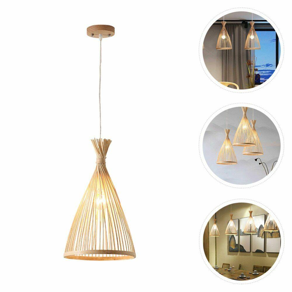 Japanese Chandelier Natural Bamboo Rattan LED Pendant Lights Handmade Weaving Hanging Lamps Wicker Shades E27 Lighting Lampshade
