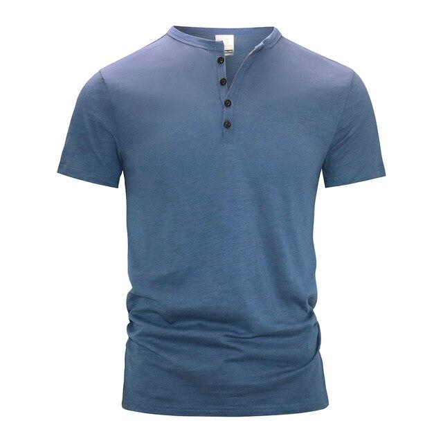 Men's Short-sleeve T-shirt Henley Collar Summer Casual Solid Color T Shirt for Men Polo High Quality Mens T-shirts