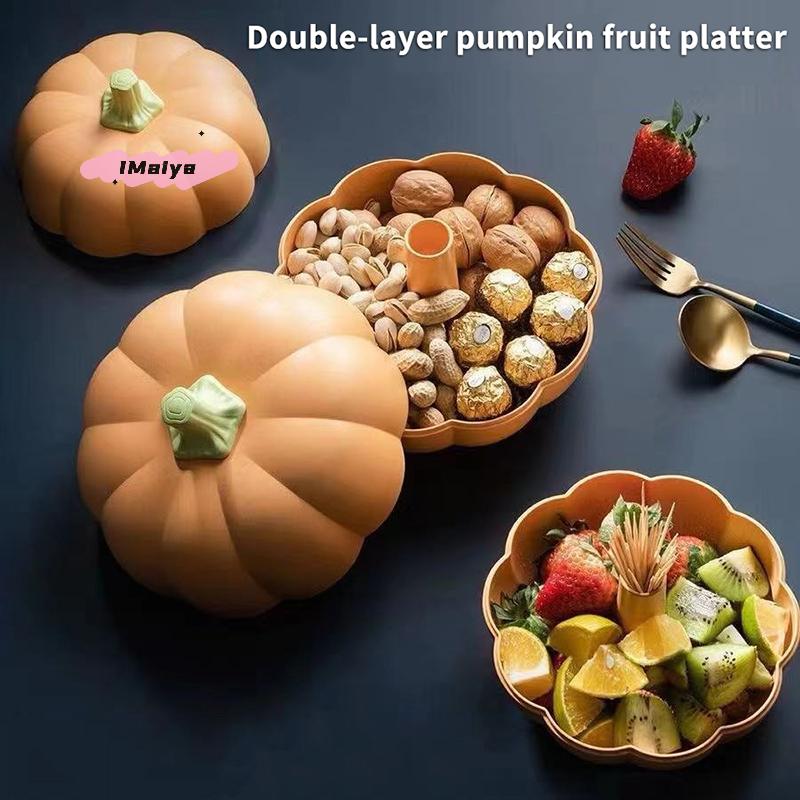 M-Double-Layer Simulated Pumpkin Fruit Basket Moisture-Proof Dust-Proof Fruit Box Layered Design Fruit Plate for Home Decoration