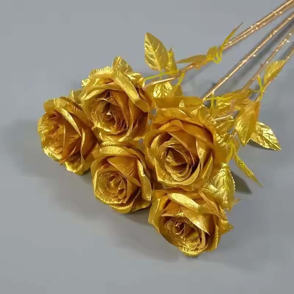 Silk Flower Golden Rose Photography Props Wedding Decoration Single Branch Rose Living Room Home Decoration Flower Hotel Decorat