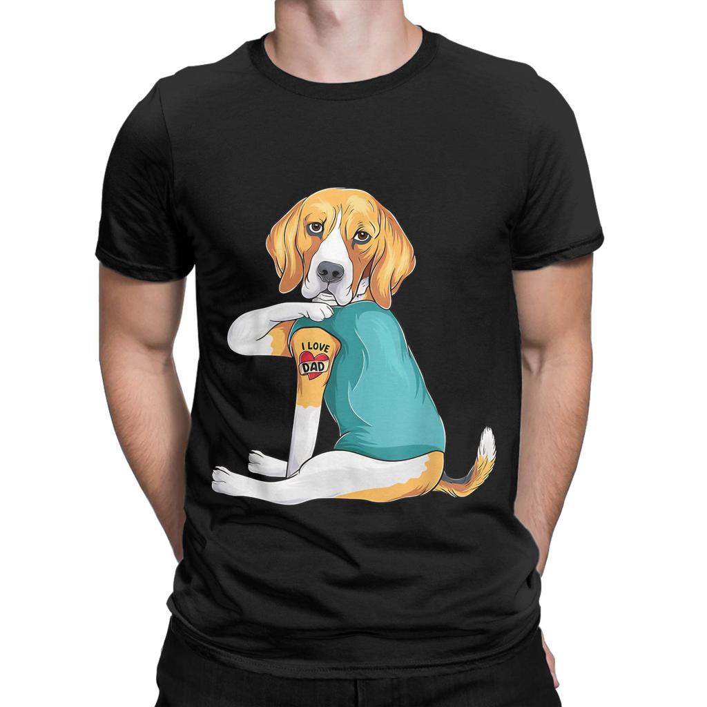 Fathe Day gift funny dog Dad Beagle i love Dad Novelty Graphic 100% Cotton T-Shirt Beagle Tops