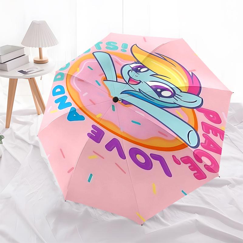 

Peace, Love & Donuts! Automatic Folding Umbrella - Portable 3-Fold Design with 8-Bone Steel Frame - Outdoor Rain Gear for Fans, Travelers, a