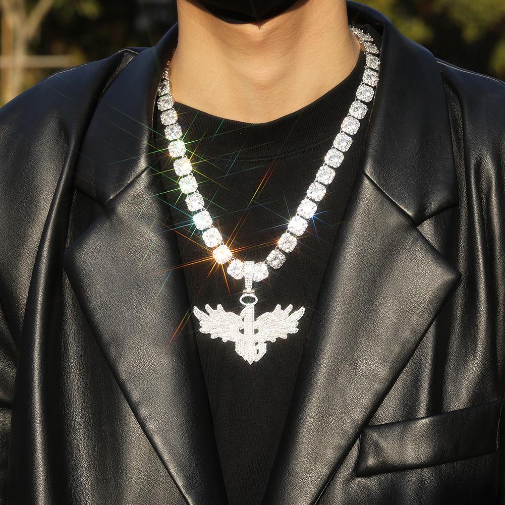 Trendy Hip Hop Men's Necklace: Big Wing Pendant with Copper and Zircon
