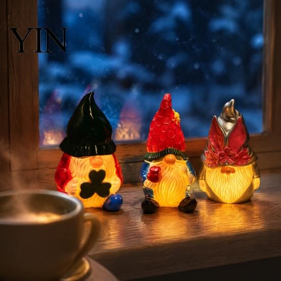 Cozy Nursery Night Lighting Christmas Light, Santa Snowman Elk Bell Figurine Lamp, Glowing Indoor Holiday Table Decorations LED Tabletop Decor,
