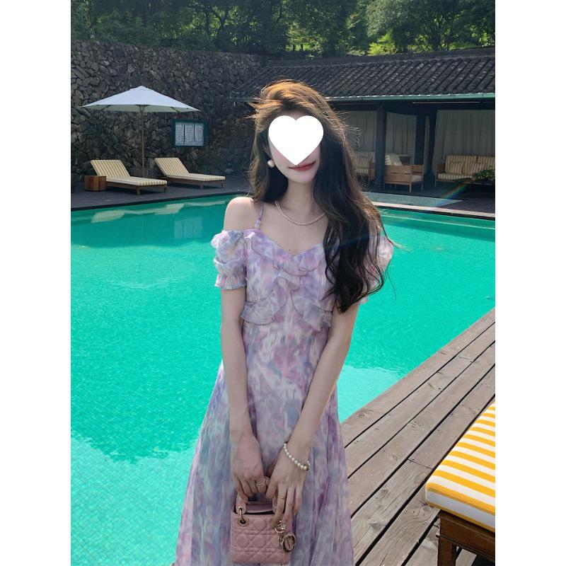 Women's Summer Purple Spaghetti Strap High Waist Maxi Dress