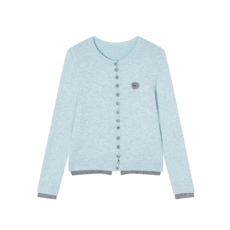 Women s 3D Floral Faux Two-Piece Knit Sweater M