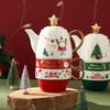Gold handle Teaware Sets Santa Claus Elk Ceramic Teapot Teacups Set with Gift Box Christmas Coffee Cup Party Decor XMAS Gifts