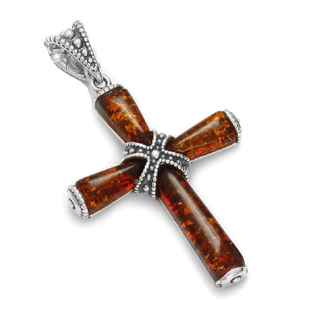 

Les Trésors De Lily [Q6786] - Янтарь (родий) Серебряный кулон Cross - 35x28 мм