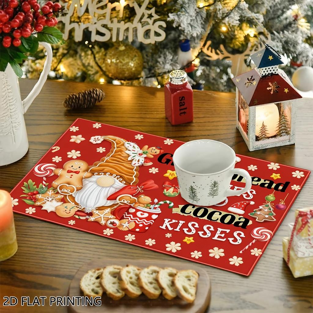 4pcs/6pcs, Christmas Table Placemats, Gnome Gingerbread Xmas Placemats Table Decor, Suitable for Home Kitchen Restaurant Decor, Holiday Party Table De