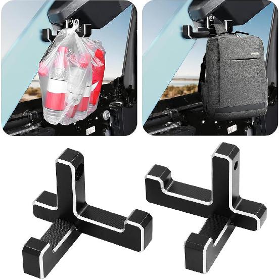 Aluminum Trunk Grocery Bag Hooks Replment for Bronco 2021-2023 2-Door 4-Door Black Interior Organizer (2pcs T+2pcs J Shape)