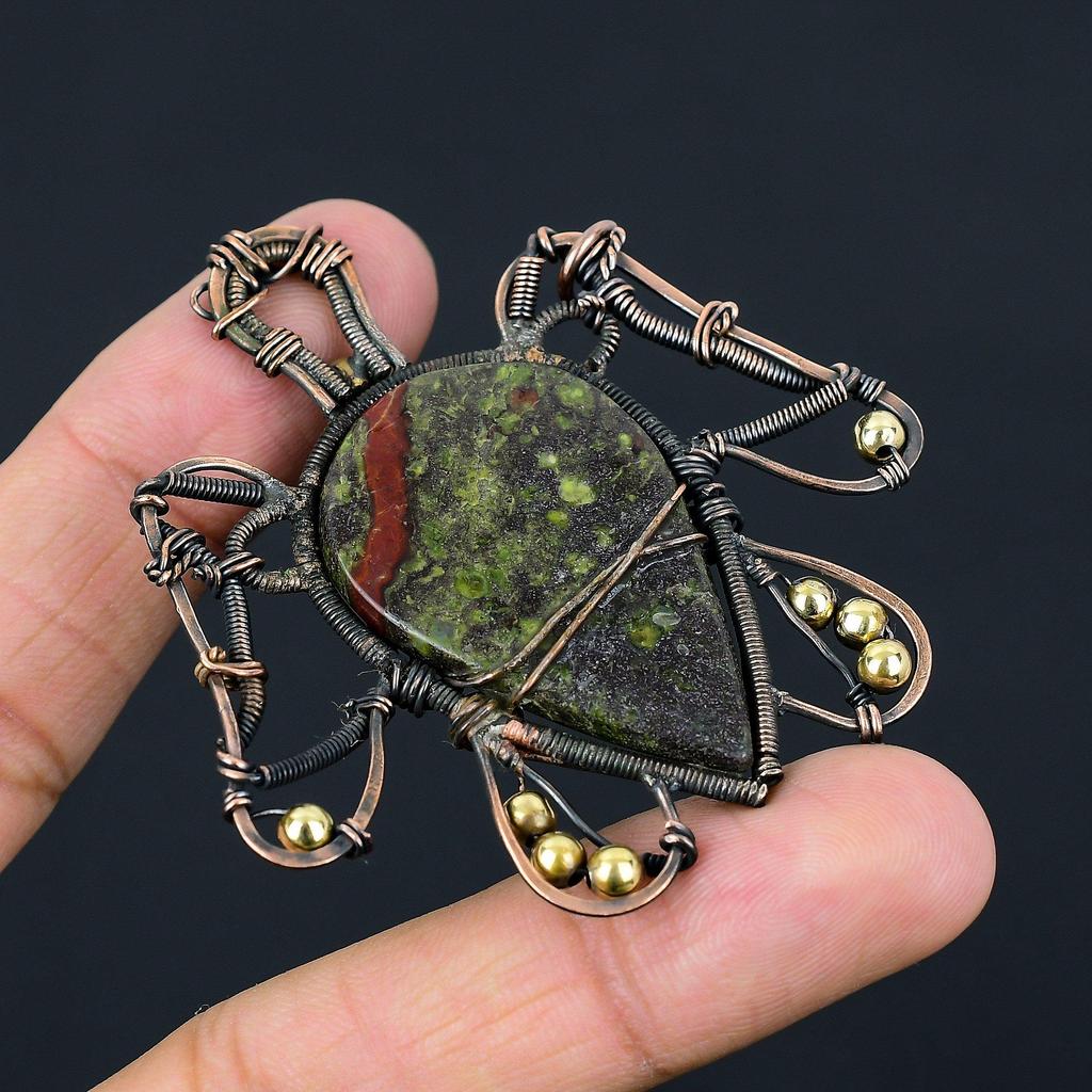 Turtle Shaped Dragon Blood Jasper Gemstone Copper Wire Wrap Handmade Pendant Jewelry
