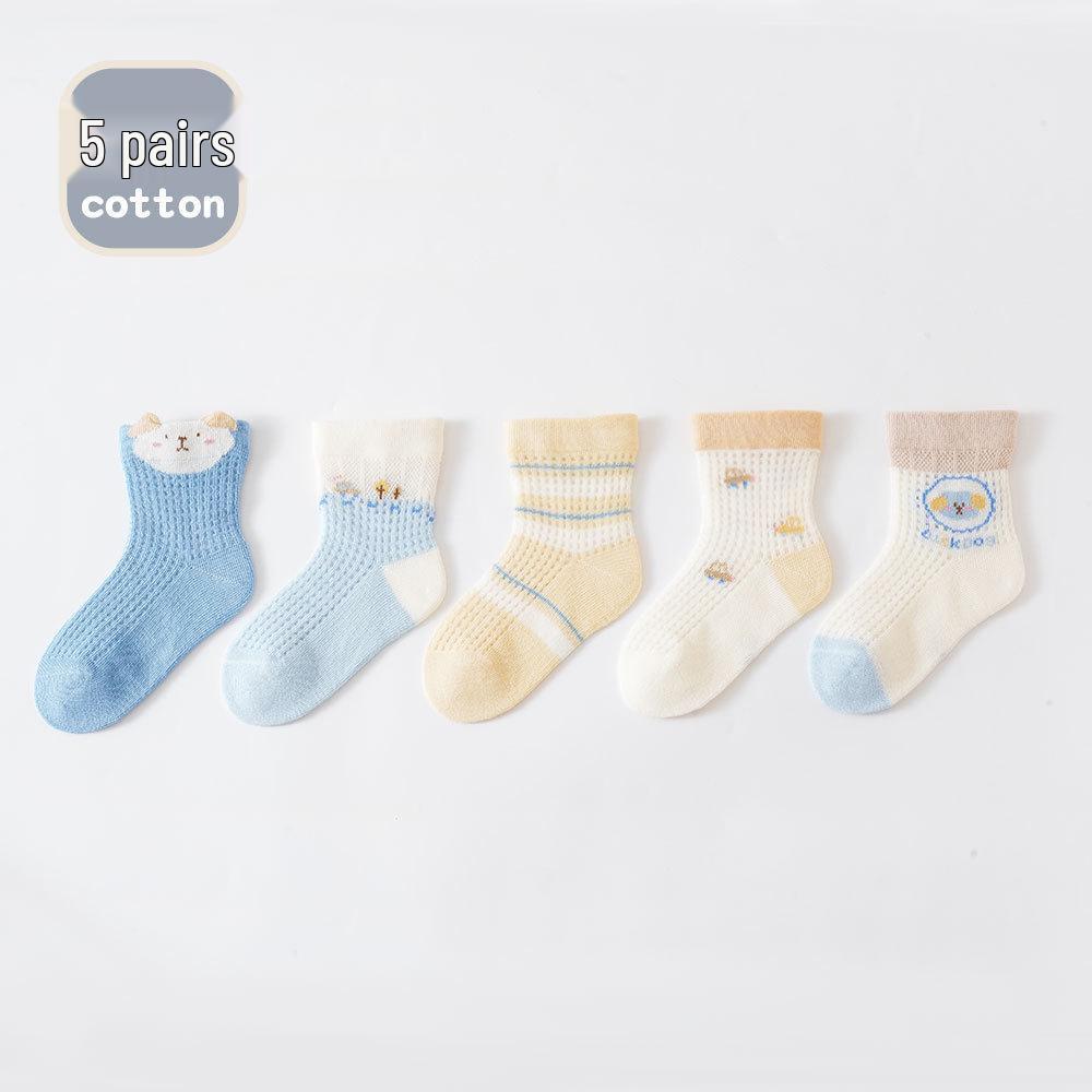 Seamless Cotton Baby Socks: Spring/Summer Mesh with Cartoon Bear Design, Antibacterial for Children