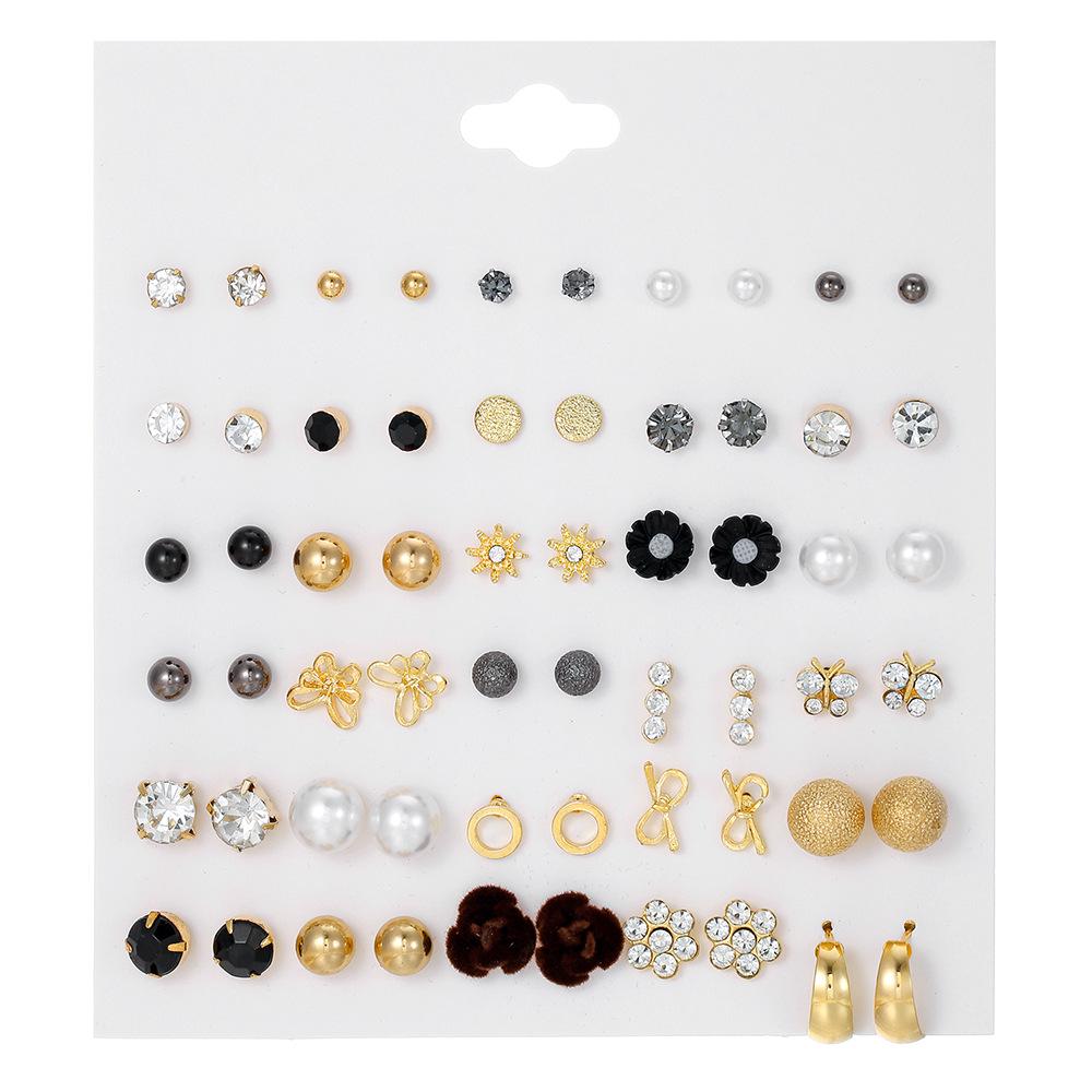 30-Pair Non-Repeating Korean & Western Style High-Quality Earrings Set for Women