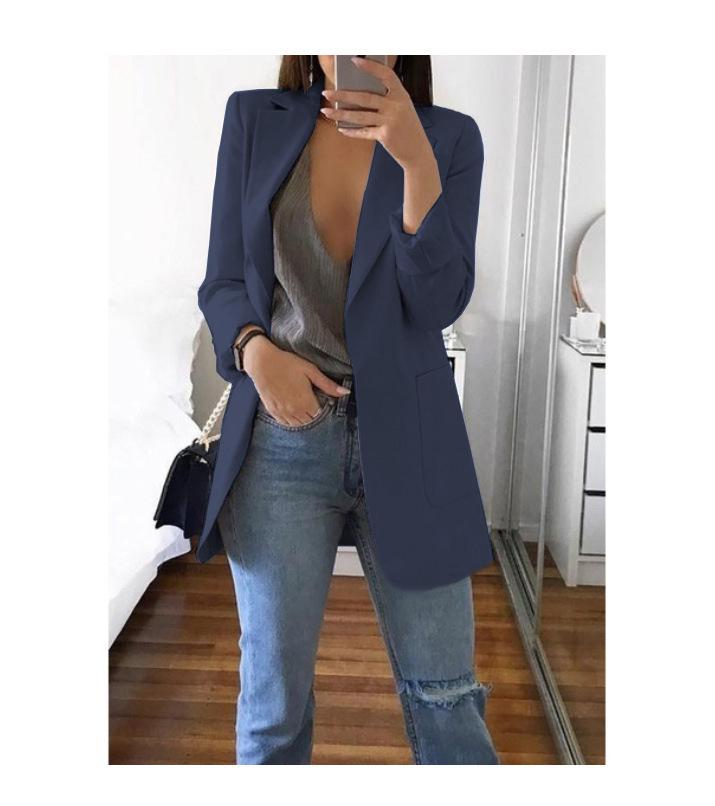 2023 Women's Autumn/Winter Long Sleeve Solid Color Slim Cardigan with Suit Collar
