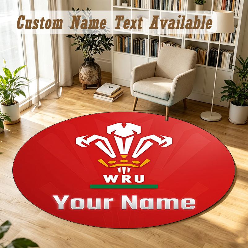 Round Rug Custom NameWales Rugby Pattern Non Slip Carpet Home Floor Decor