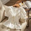 French Chic Summer Blouse With 3d Pattern For Women Fashion And Casual Wear