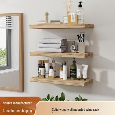 Solid Wood Wall-Mounted Bookshelf: Home Living Room Decor Shelf