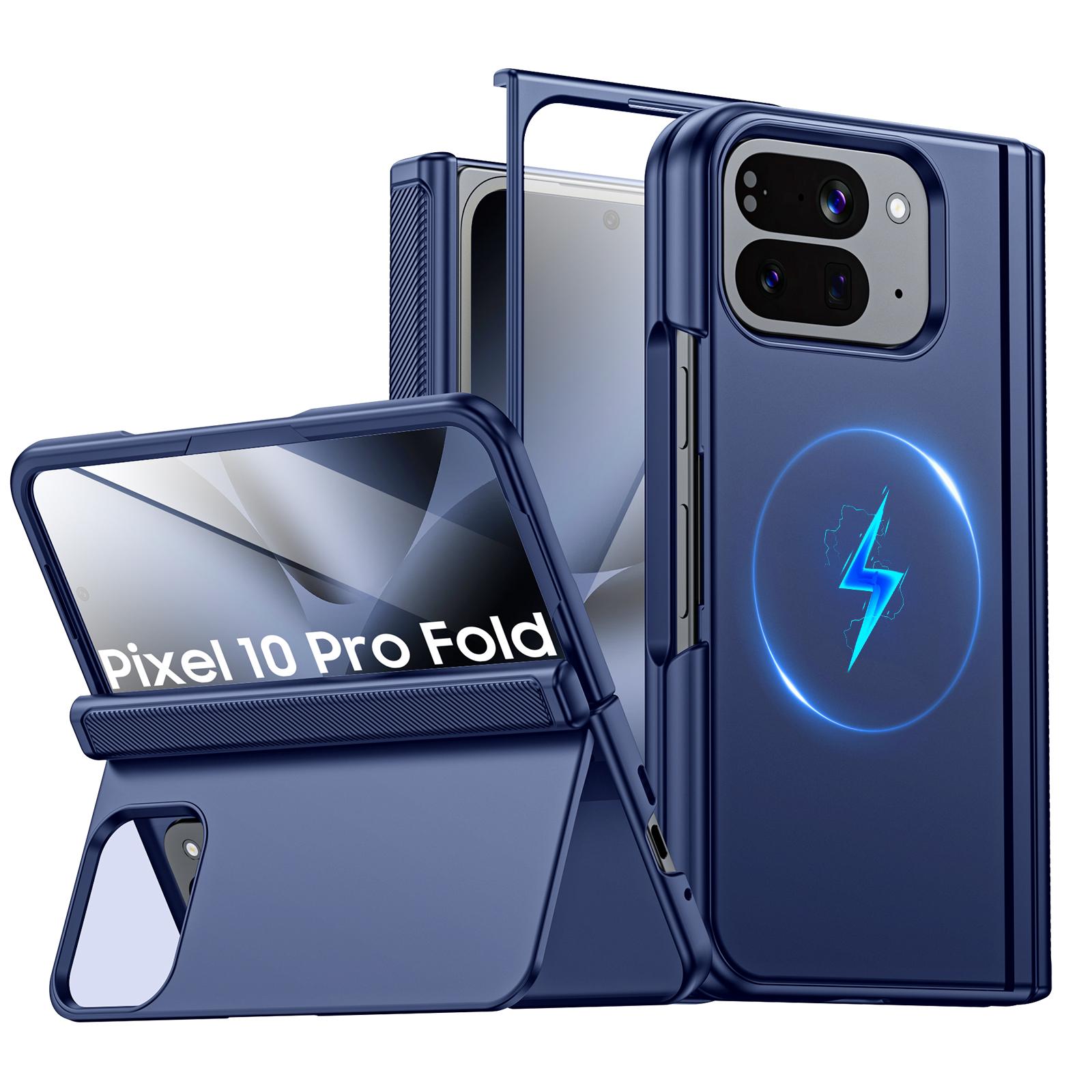 

For Google Pixel 10 Pro Fold with Magnetic Power [Hidden Kickstand][Screen Protector][Hinge Protection] Slim Shockproof Protective Phone Case-Purple