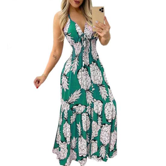 

Женское пляжное платье с бретелькой на шее и V-образным вырезом, эластичное платье с высокой талией и цветочным принтом, свободное без рукавов, мягкое дышащее платье с открытой спиной, контрастного цвета, платье макси для отпуска 2XL