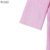 ZANZEA Women Casual V-Neck 3/4 Sleeve Loose Stripe Blouse