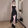 Temperament black floral suspender dress children's summer new seaside vacation style long dress summer wear