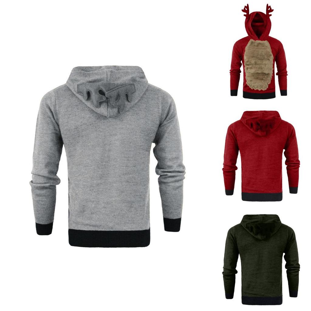 Luxuriöser Herren Weihnachts-Hoodie Pullover mit flauschigem Rentier-Design