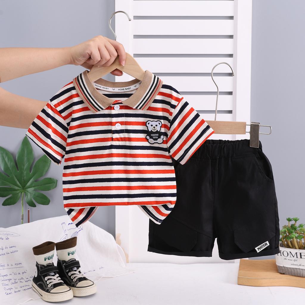 Summer Boys' Clothing Set Children's Striped Short Sleeve Top and Shorts Two-piece Set