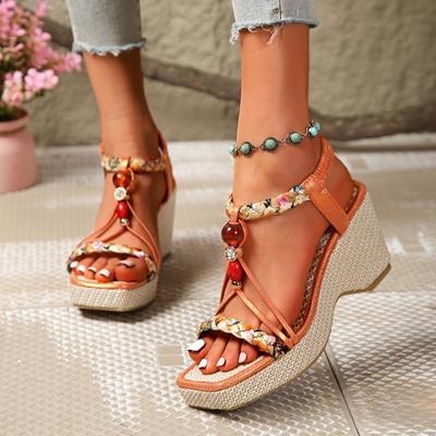 Nuevos Zapatos de Mujer Tallas Grandes con Tacón de Cuña Tacones Altos Elásticos y Sandalias