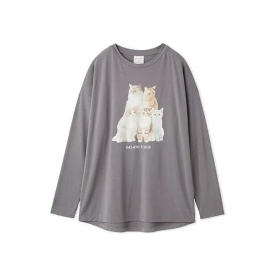 Gelato Pique Women s CAT One Point Long T Gelato Pique Pajamas Room Wear gel(GY-Gray, Free)