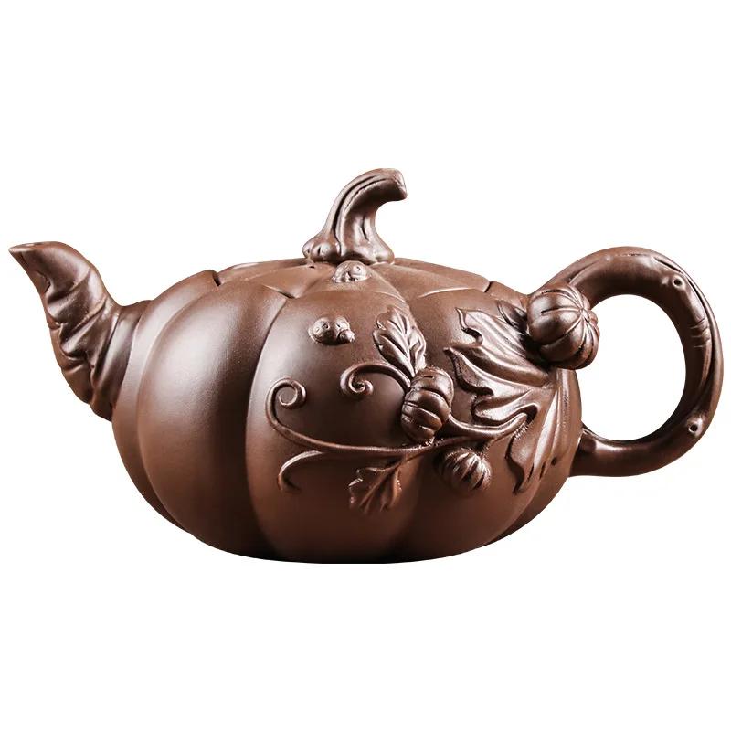 Yixing Purple Clay Teapot Large-capacity Pumpkin Pot Zhu Mud Handmade Filter Tea Maker Chinese-style Purple Sand Tea Set 780ml