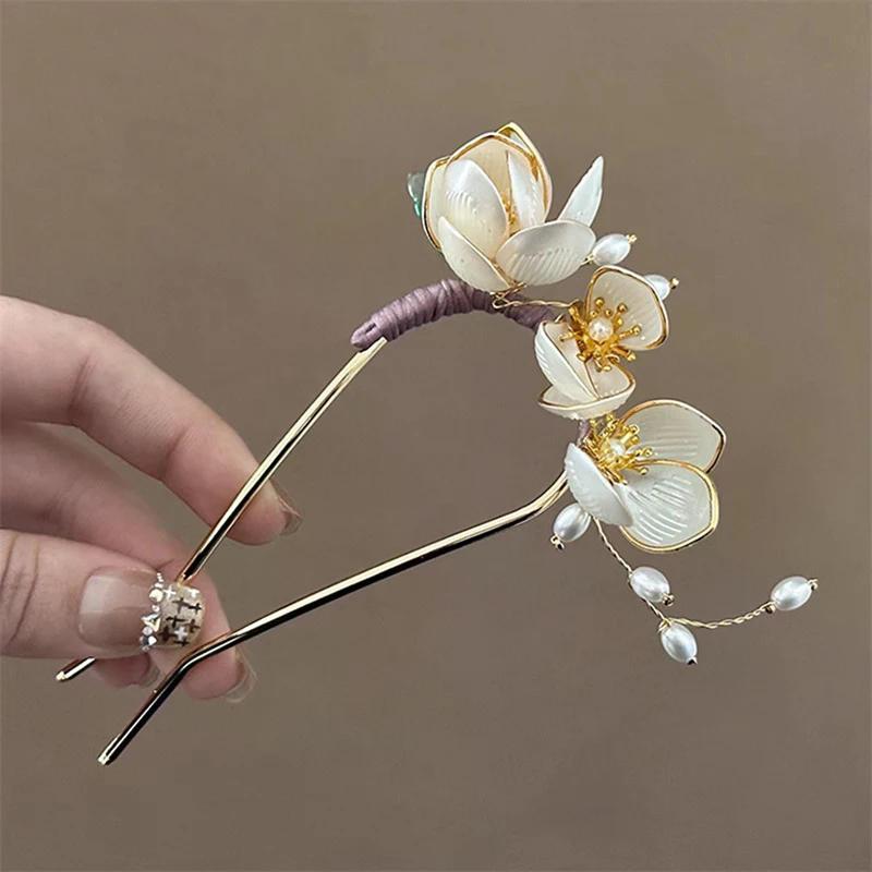 1 Pezzo Fermacapelli a U per Feste Accessori per Capelli Elegante Retrò Fiore di Magnolia Lega Fermaglio per Capelli Perfetto per Capelli Ricci o Lisci