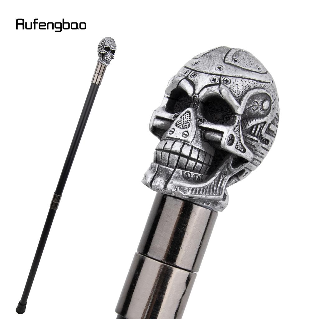 Silberner Gehstock aus Kunstharz mit Totenkopfkopf, modischer dekorativer Gehstock aus Stahl, eleganter Gehstock für Gentleman, Cosplay, 92 cm