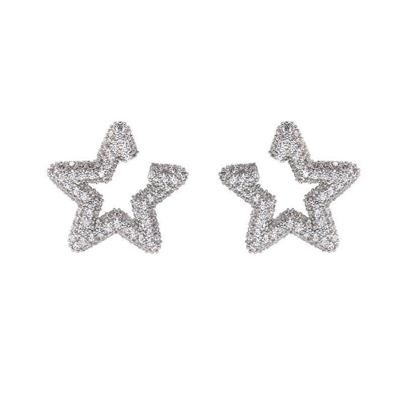 111 silver needle super flash five-pointed star earrings fashionable exquisite light luxury full diamond stud earrings versatile high-end earrings