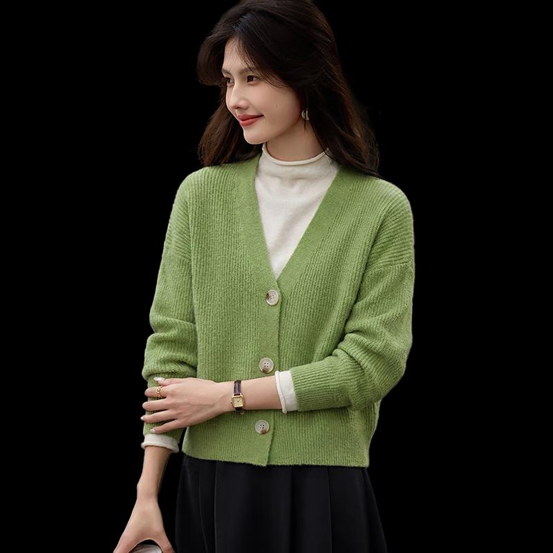 Women's V-Neck Knit Cardigan Sweater T54Z100